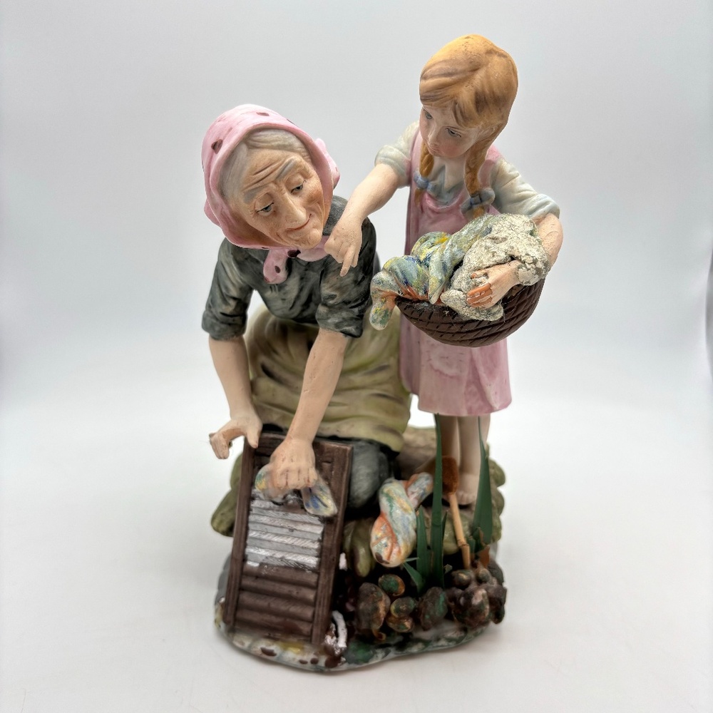 Vintage Lefton Washer Woman and Child Made in Japan Retro Figurine